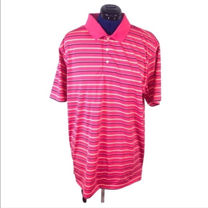 PGA Tour‎ XL Men’s pink/yellow/blue stripe short sleeve golf style polo shirt